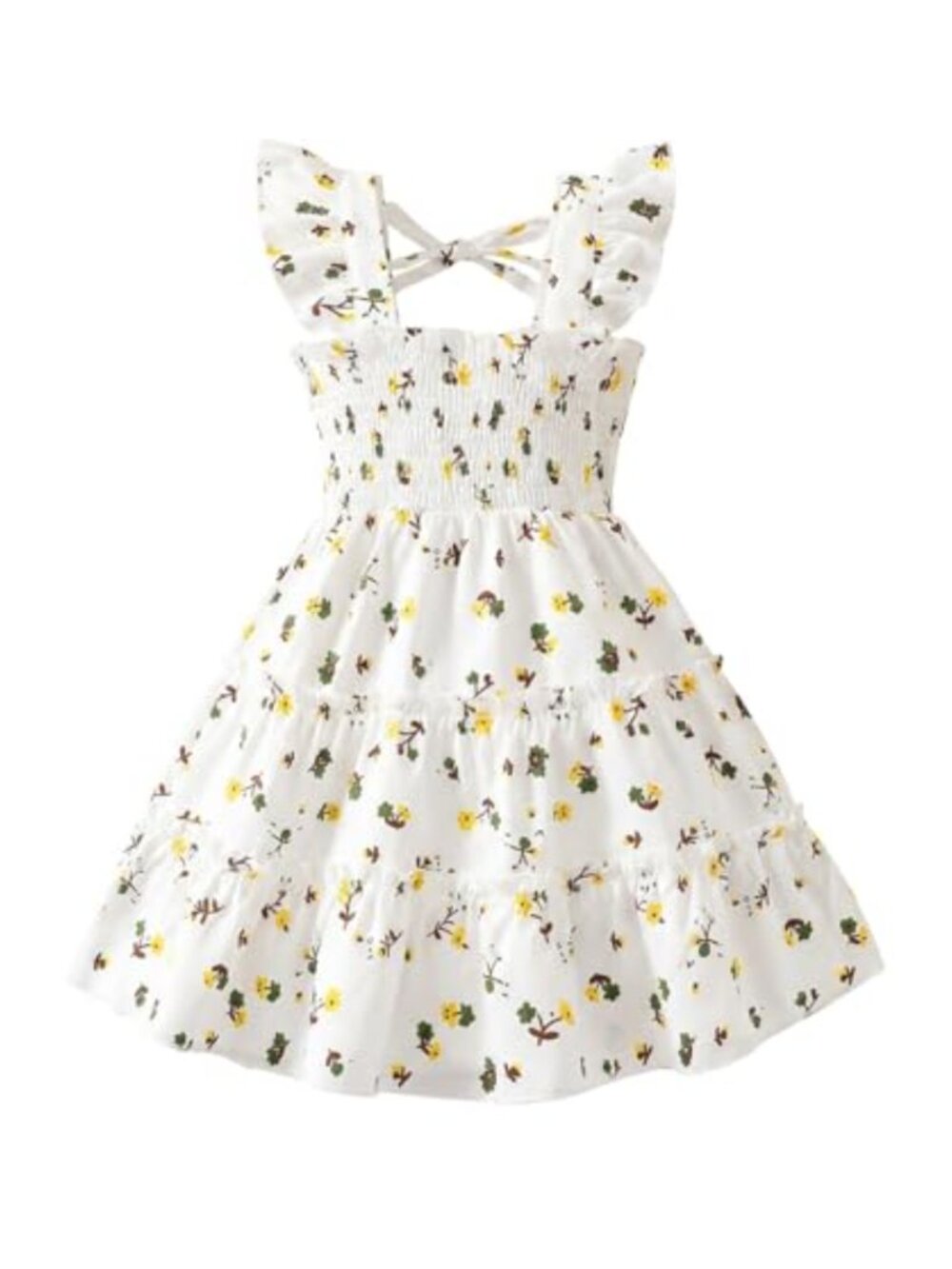 Toddler Girls Smocked Sleeveless Dress Ruffle Straps Tiered Boho Sundress
